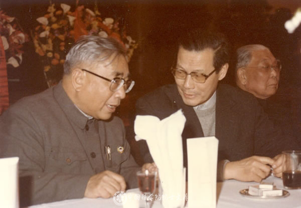 1986年，严东生与卢嘉锡、严济慈参加学部会